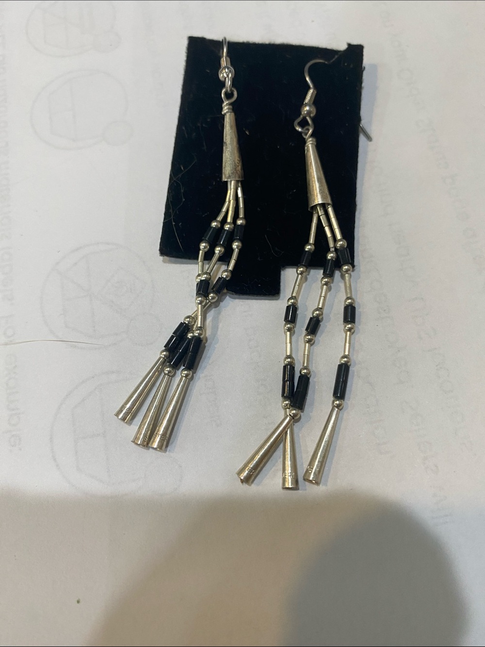 Silver and Lapis Beaded Tassel Drop Earrings